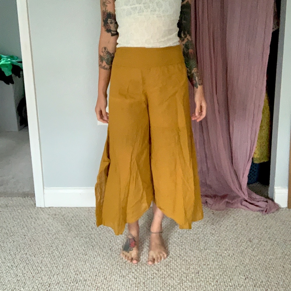 Gold Cotton Flower Prairie Pants 100% Cotton, Small
